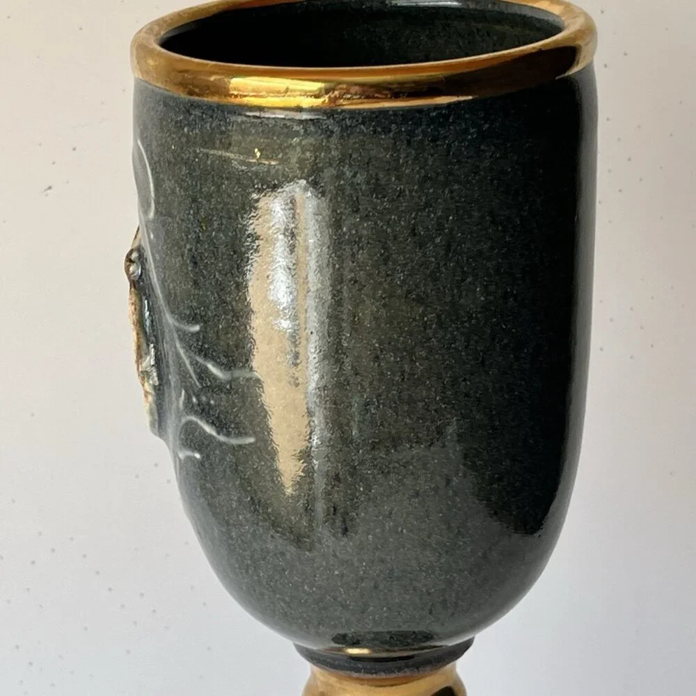 Art Pottery Chalice Goblet Celestial Nude Woman Sitting Crescent Moon Goddess